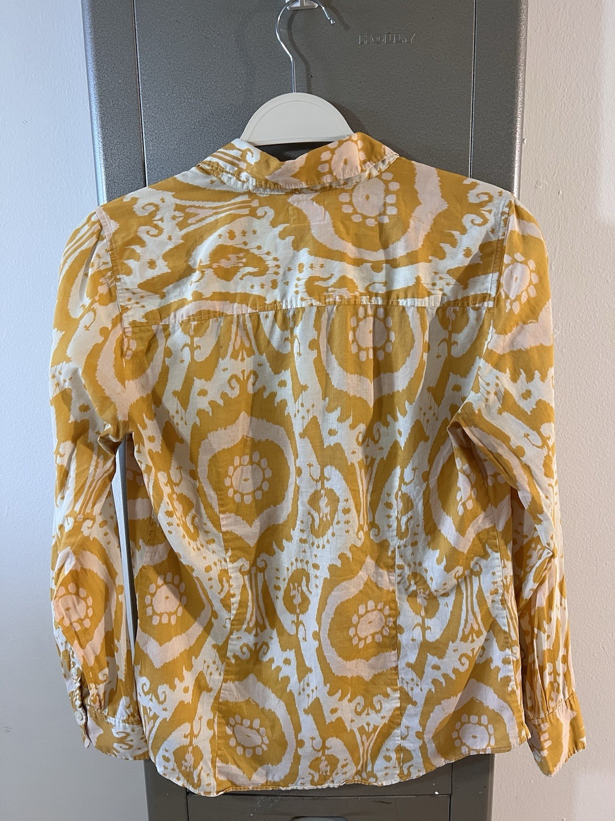 J.Crew The Perfect Shirt Yellow Ikat Print Cotton Button Down Small Summer Top