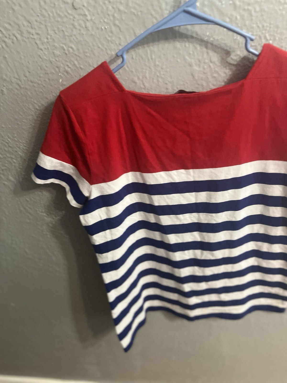 Chaps Shirt Womens Blue Red White Striped Top Size Large Cropped