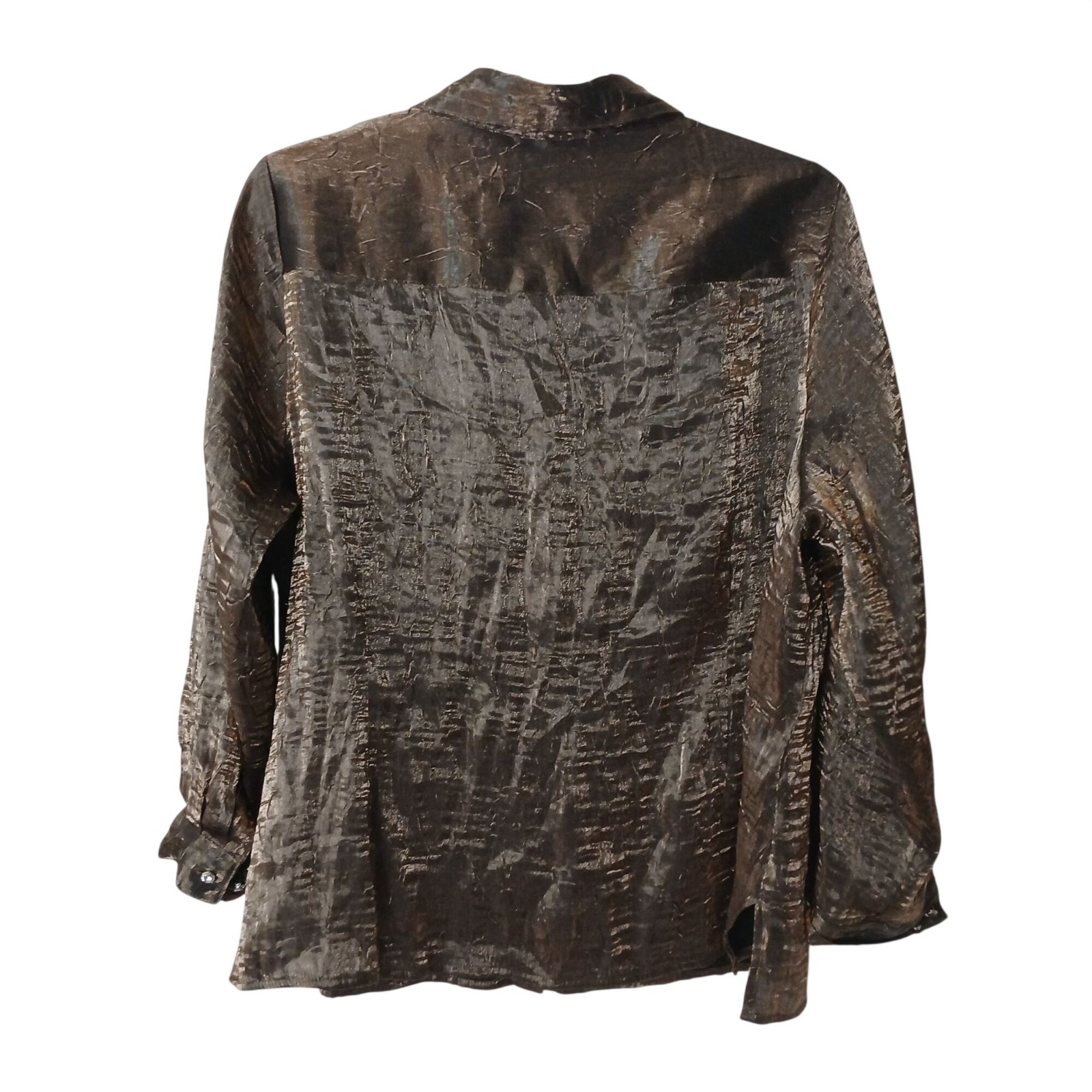 Metallic Brown Button Shirt 3X Rayon Polyester Blend Shiny Texture Button #I-7