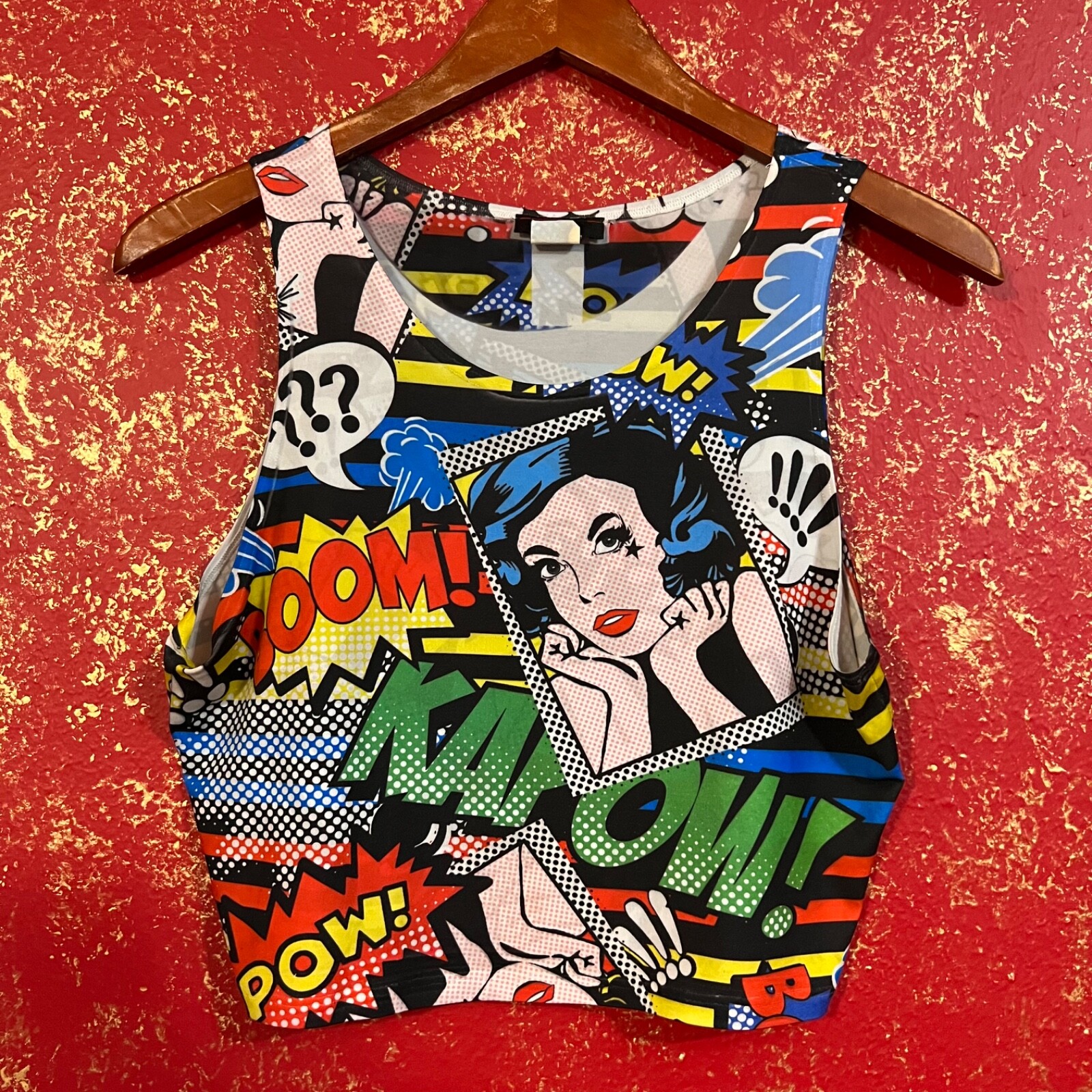 BLUSH Vintage Comic Strip Kapow Pow Boom Crop Top Tank XL 