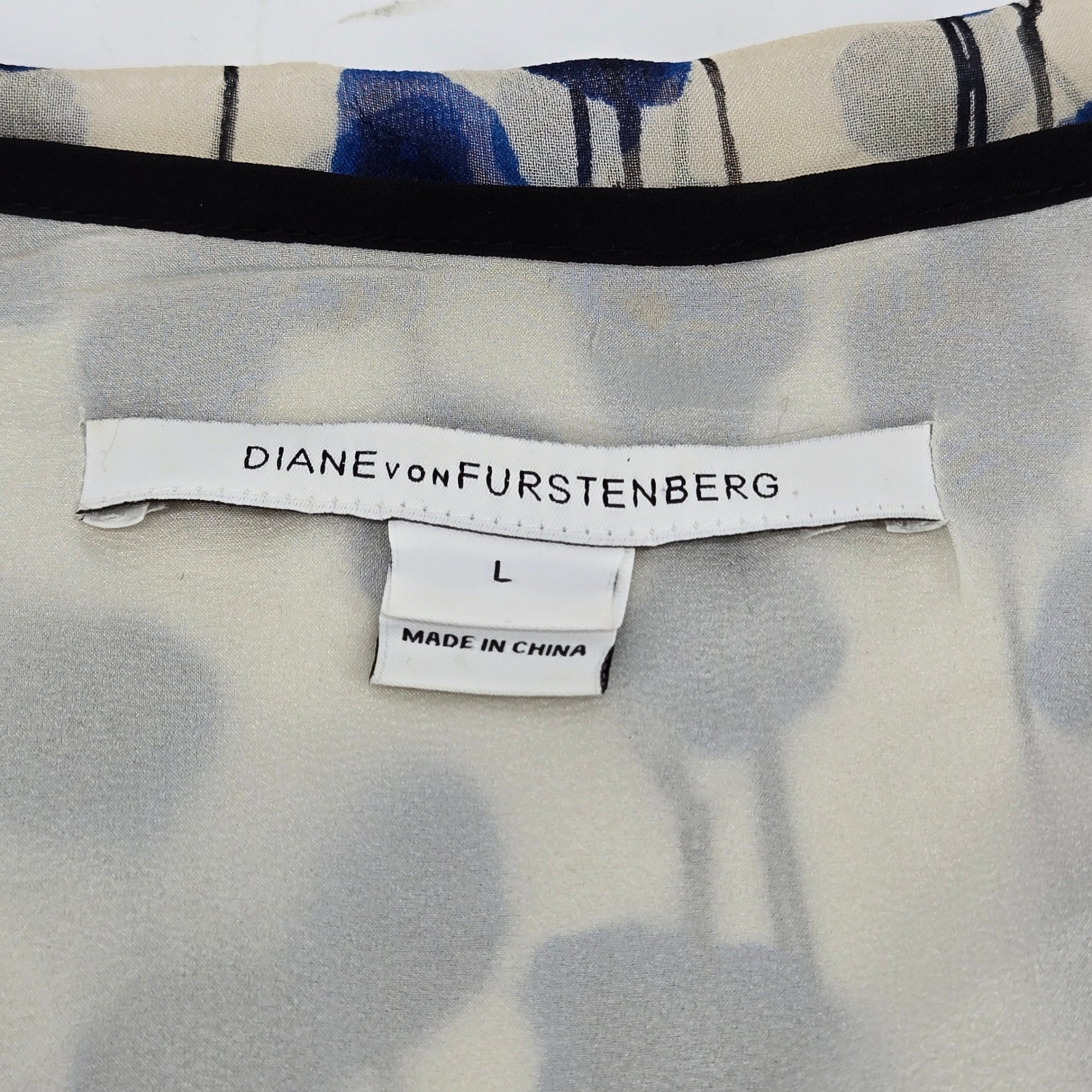 Diane Von Furstenberg Silk Batwing Bubble Blouse Blue Floral Striped Top L Y2K