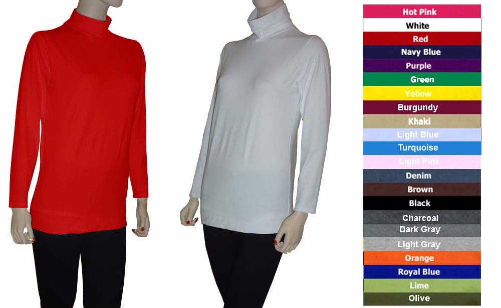 Women Cotton Spandex Long Sleeve Fold Over Turtleneck Tunic by Emily Chen USA