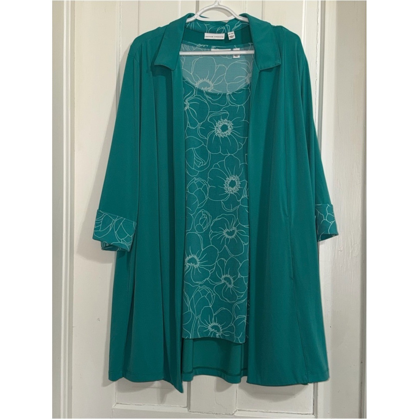 Women’s plus size 3X, 3XP Teal Floral 2 pc set shirt cardigan