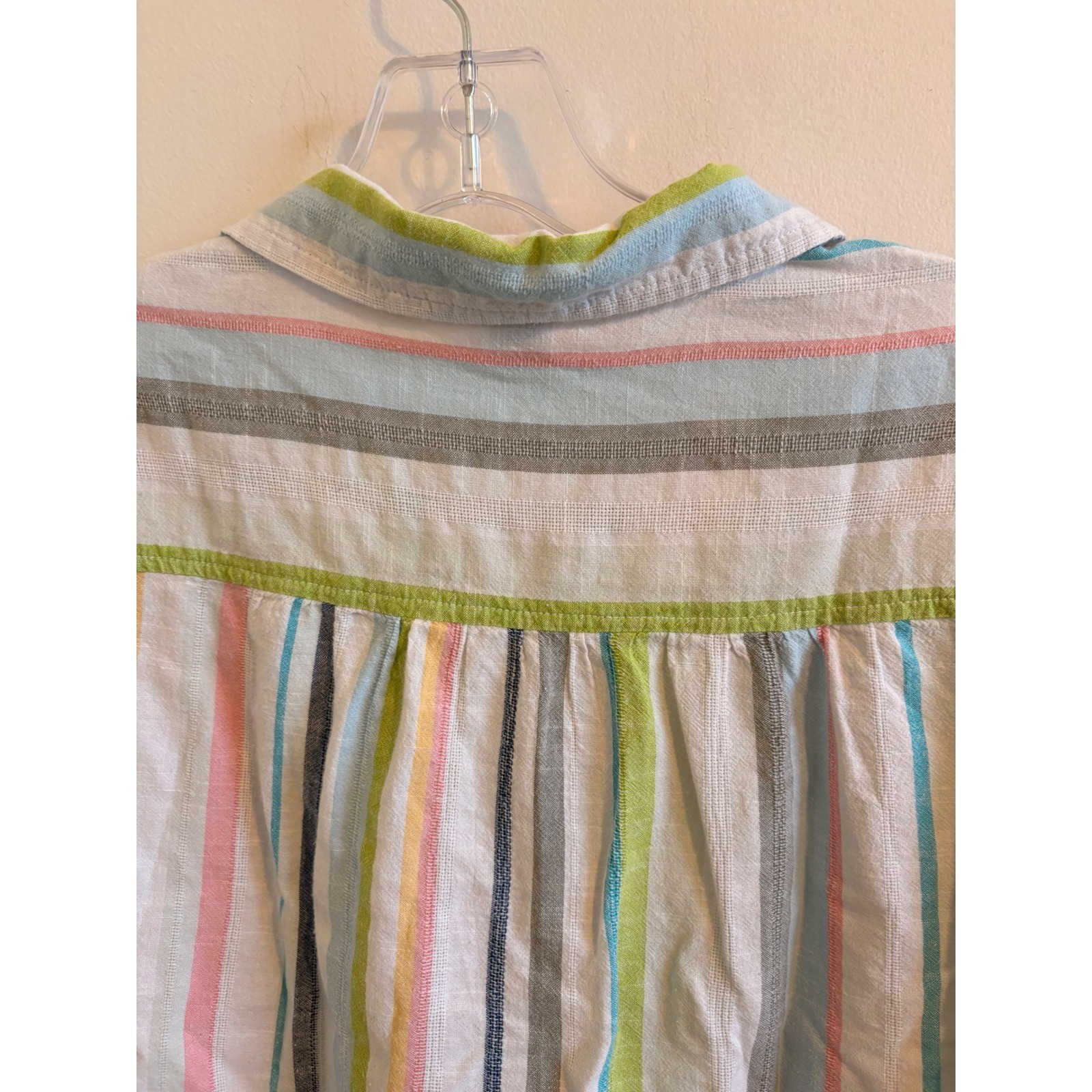 Dash Women Large Striped Linen Button Up Shirt Coastal Boho Beach Vacation Top