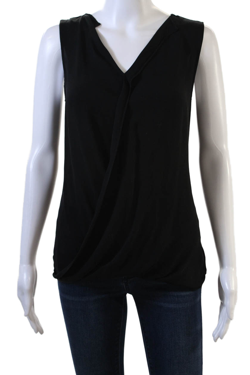 Theory Women Black V-Neck Sleeveless Basic Tank 92% Cotton 8% Spandex Size M