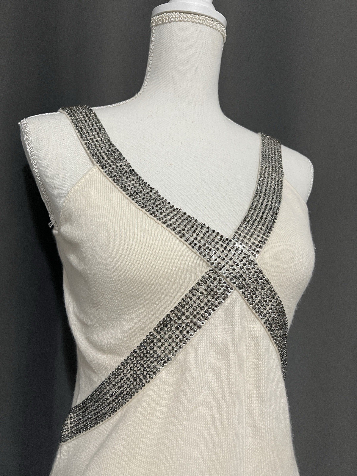 Gianni Bini Women’s Strappy Square 100% Cashmere Beaded Jeweled Tank Top Medium