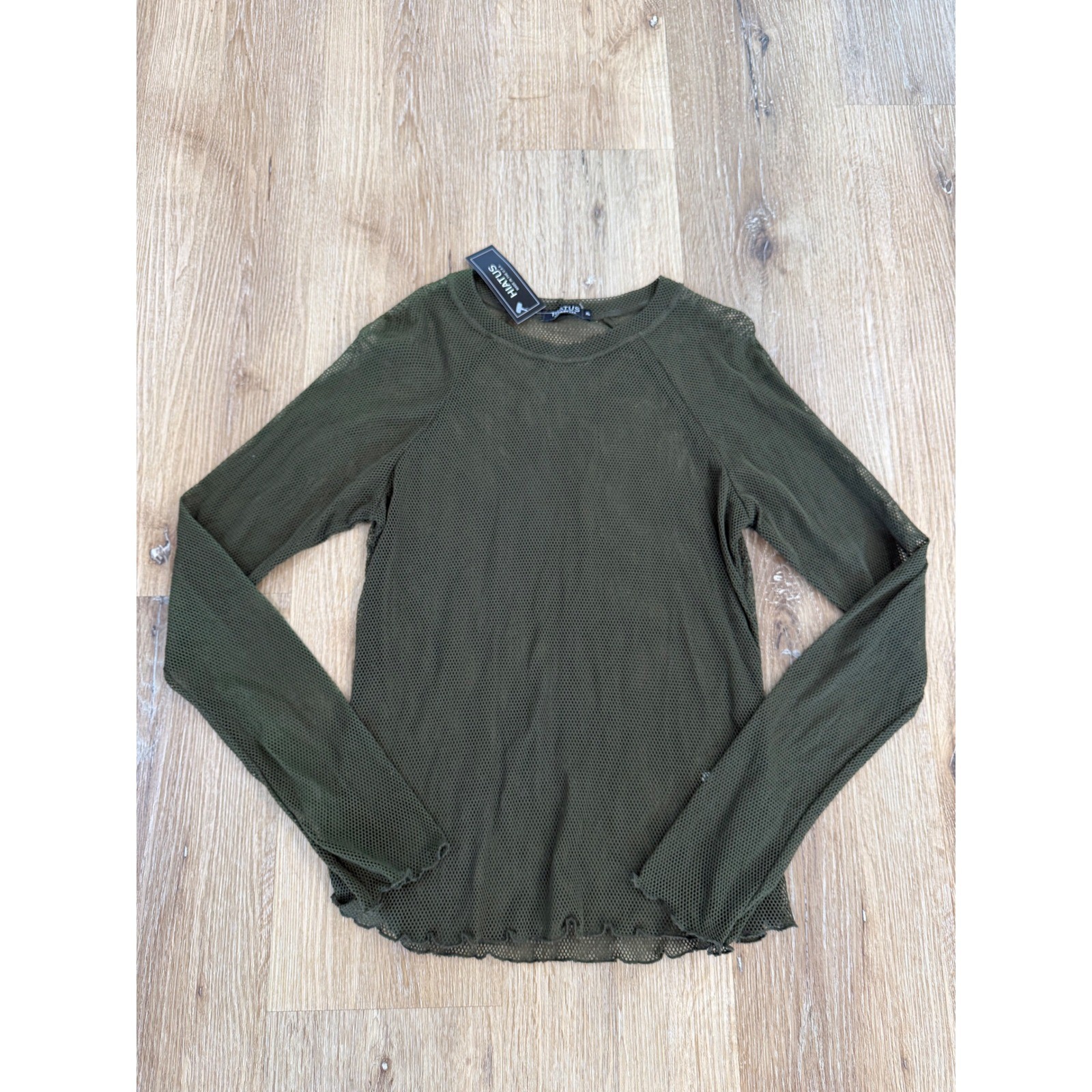 Mesh Sheer LS Top Juniors XL Olive Green Lettuce Edge Gorpcore Grunge Military