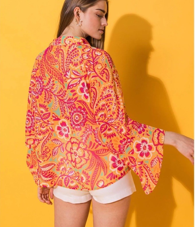 Flying Tomato I’ll always Remember You Woven Oversized Top Pink/Orange Floral LG
