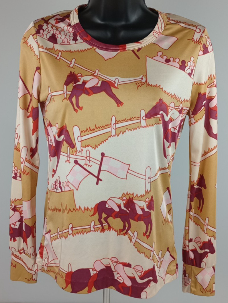 VTG Aileen Teen Junior L Sateen Maroon Gold Cream Horse Long Sleeve Shirt