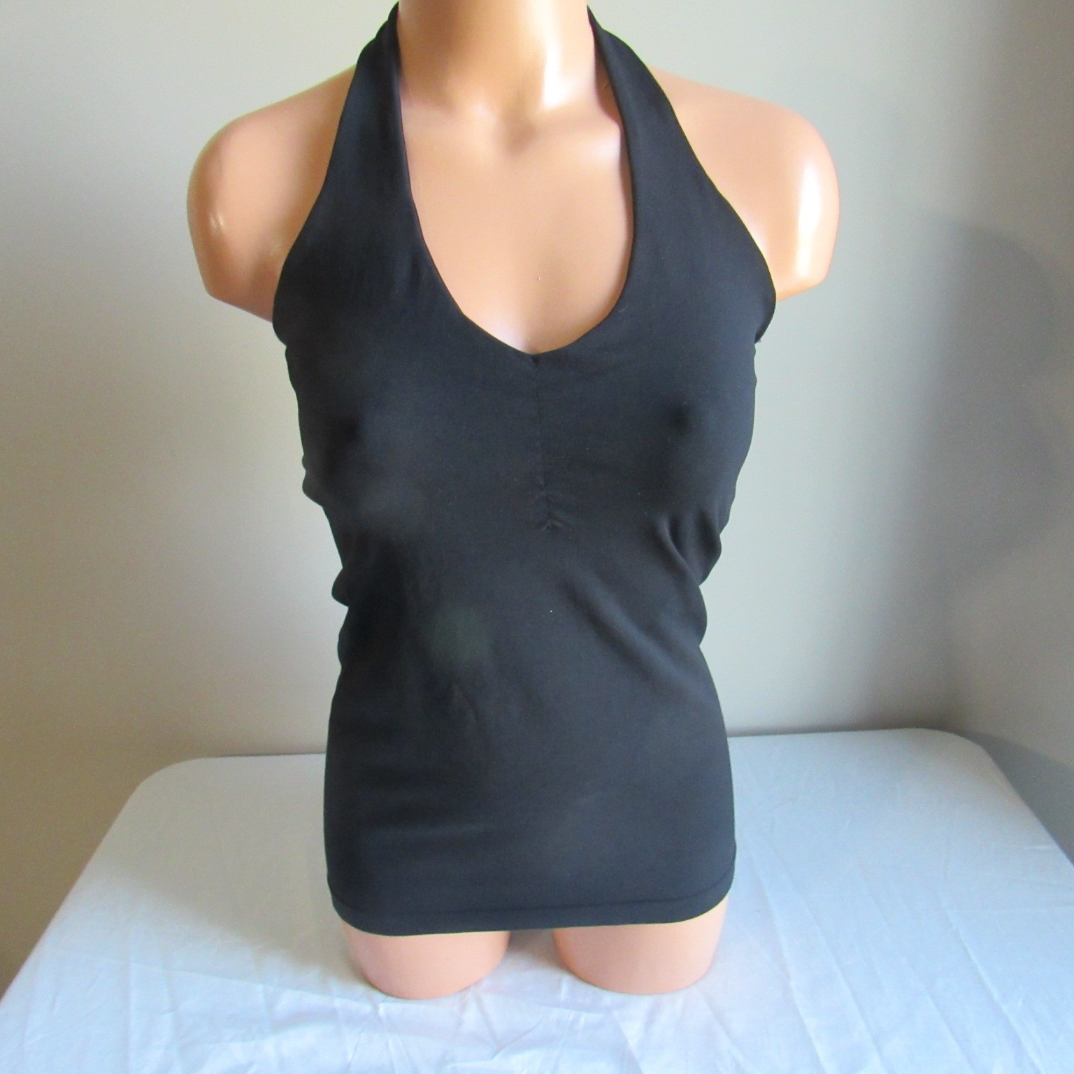 Bordeaux Seamless Nylon Spandex Ruched Front Shirt Top Tank Black One Size