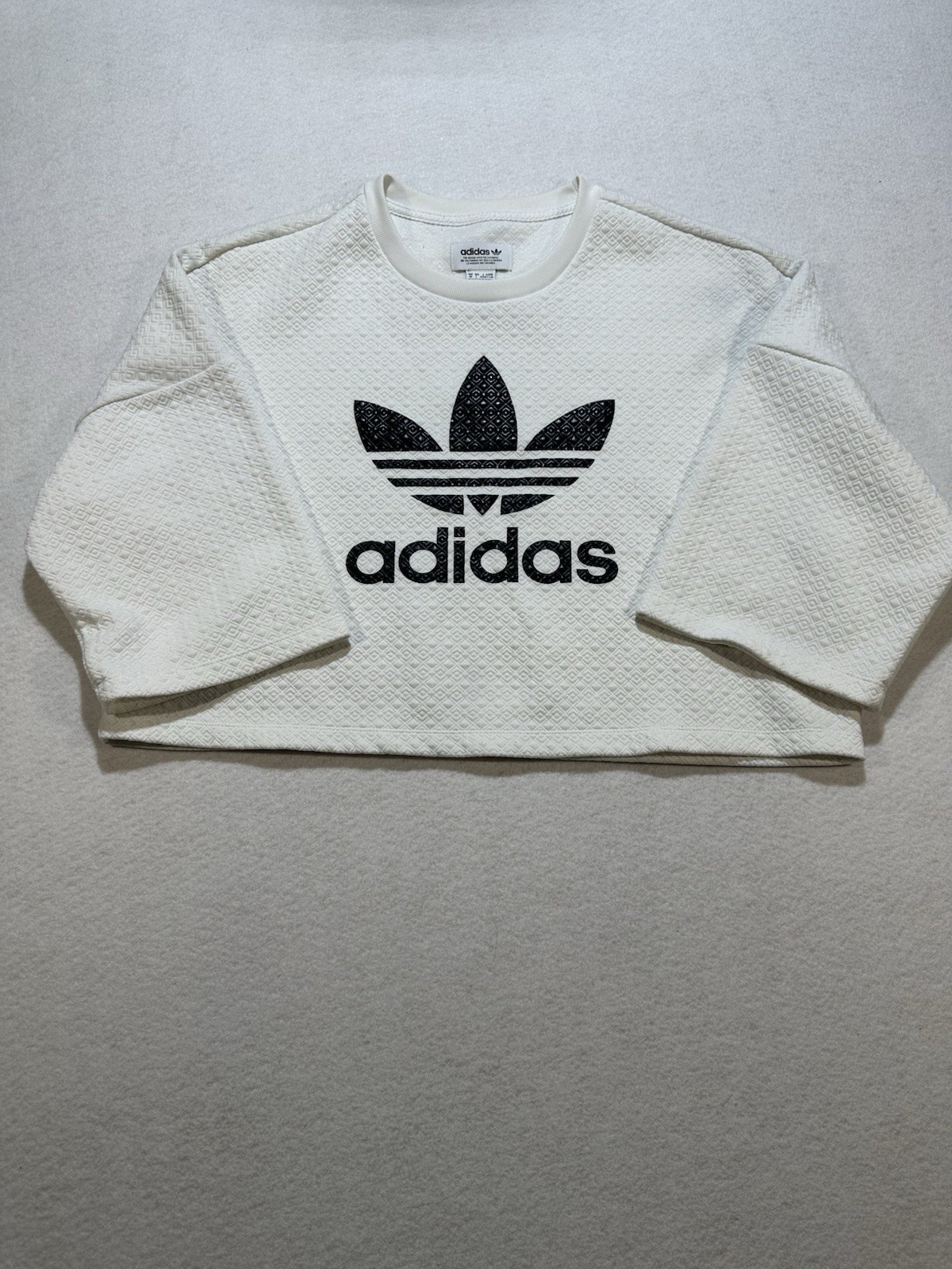 Adidas Originals Trefoil Textured Cropped Sweatshirt w/ Black Logo Boho Size L