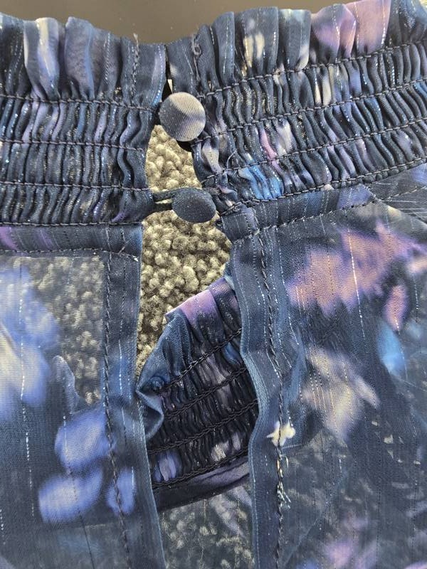 French Connection Smocked Anifrida Arica Pleat-Sleeve Top Women’s L Blue Depth