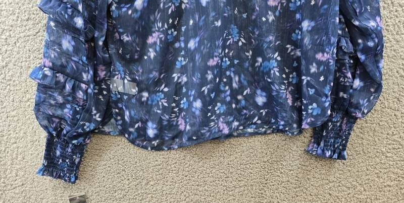French Connection Smocked Anifrida Arica Pleat-Sleeve Top Women’s L Blue Depth