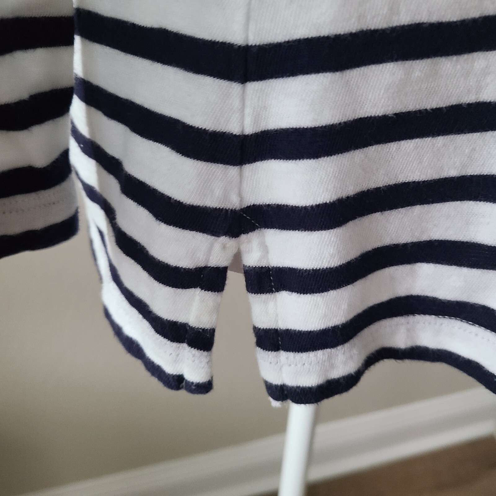 J. Crew Women T Shirt Small Striped ” Truth ” Tee Navy White Boat Neck Nautical