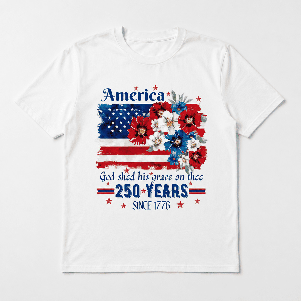 Women’s 250th Anniversary American Flag Floral Patriotic Graphic T-Shirt