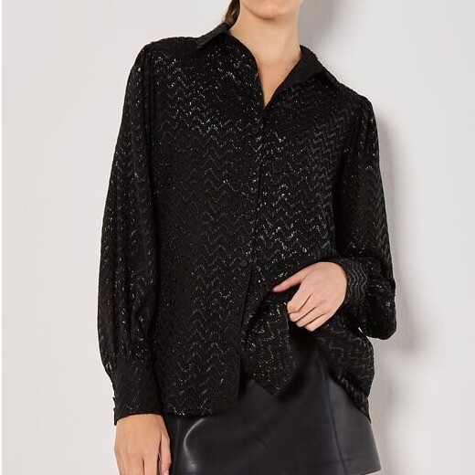 Apricot Jacquard Sequin Shimmer Blouse Chevron Long SL Party Top Black Size 6