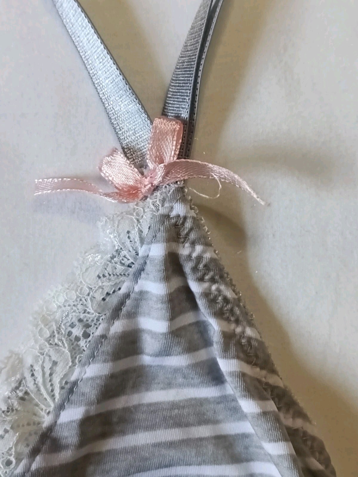 Marilyn Monroe Camisole Black White Striped Spaghetti Strap Lace Bow Size Large