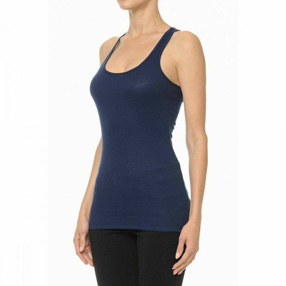 Women’s Basic Solid Scoop Neck Racerback Tank Top With Built in Shelf Bra Shirt