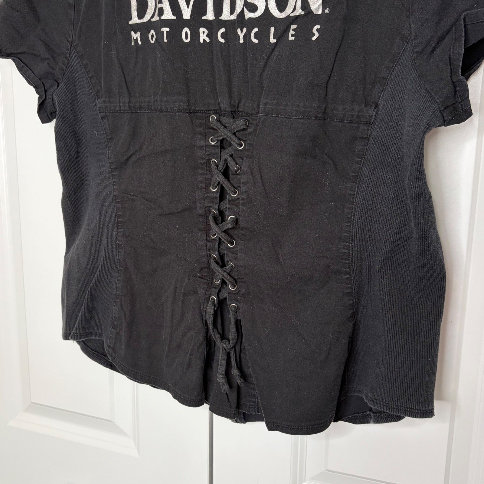 Harley-Davidson Black Corset Lace Up Top Women 2XL Biker Moto Grunge