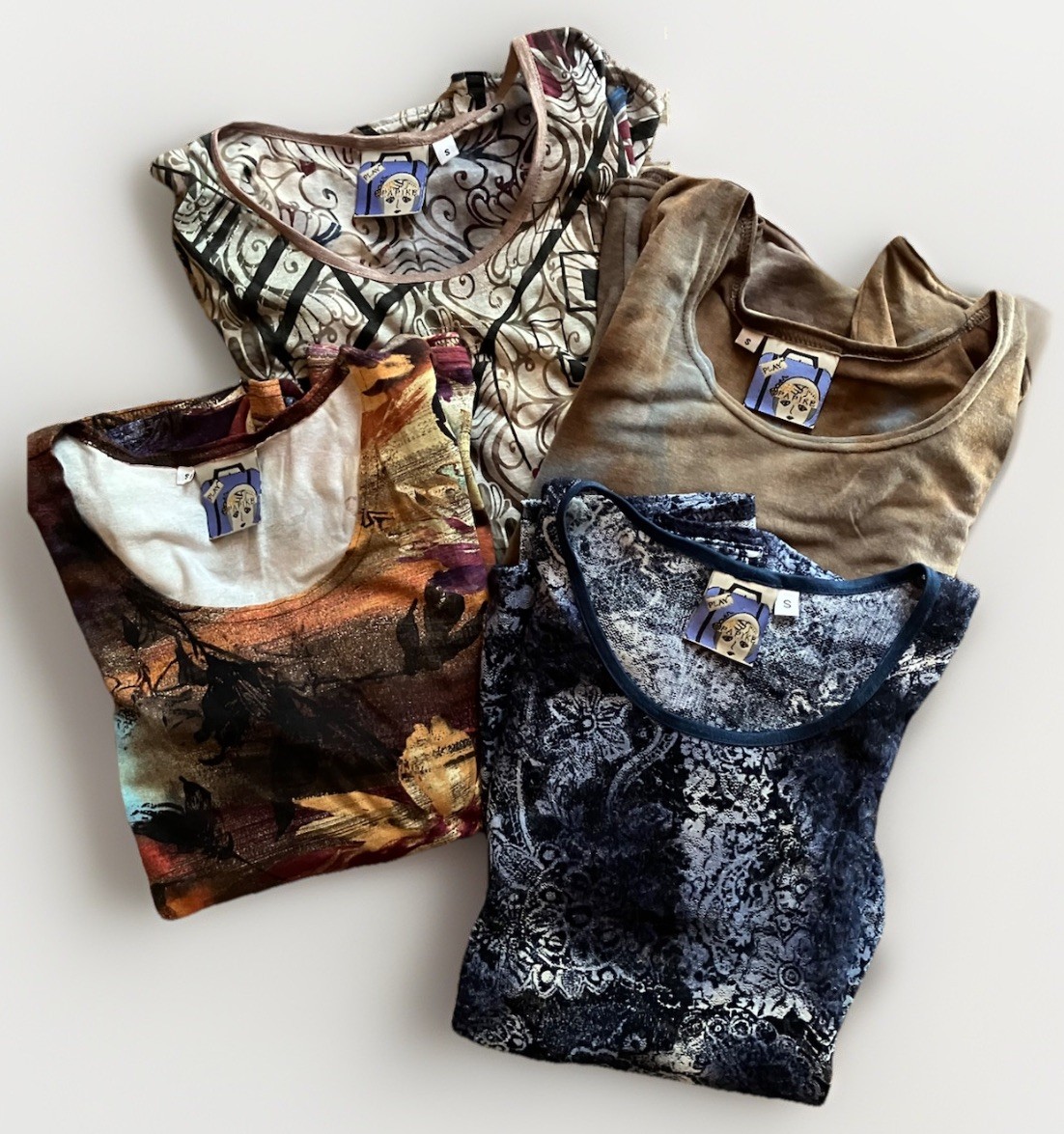 Lot 4 Vtg Papike Play 3/4 Sleeve Tops Variety Prints Womens Sz S READ