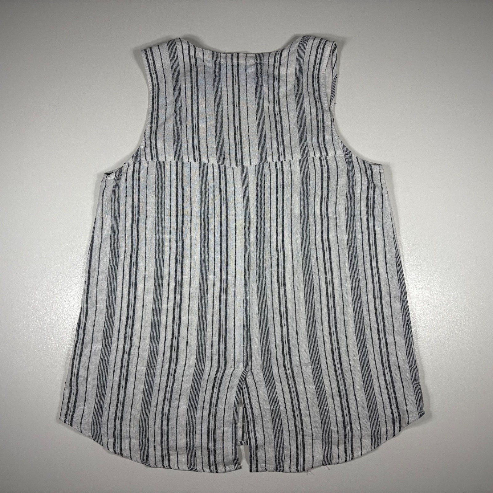 Ellen Tracy Tank Top Women Medium Blue White Striped Linen Blend Coastal Zip