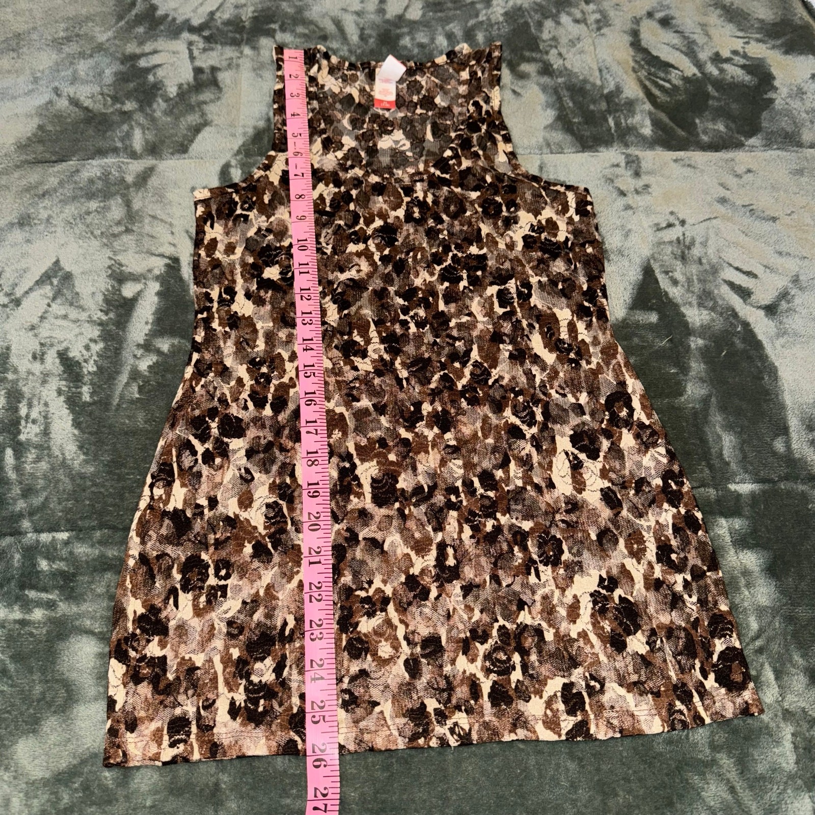 No Boundaries Brown/Tan Floral Pattern Sheer Tank Top Y2K Mesh Women’s Size M