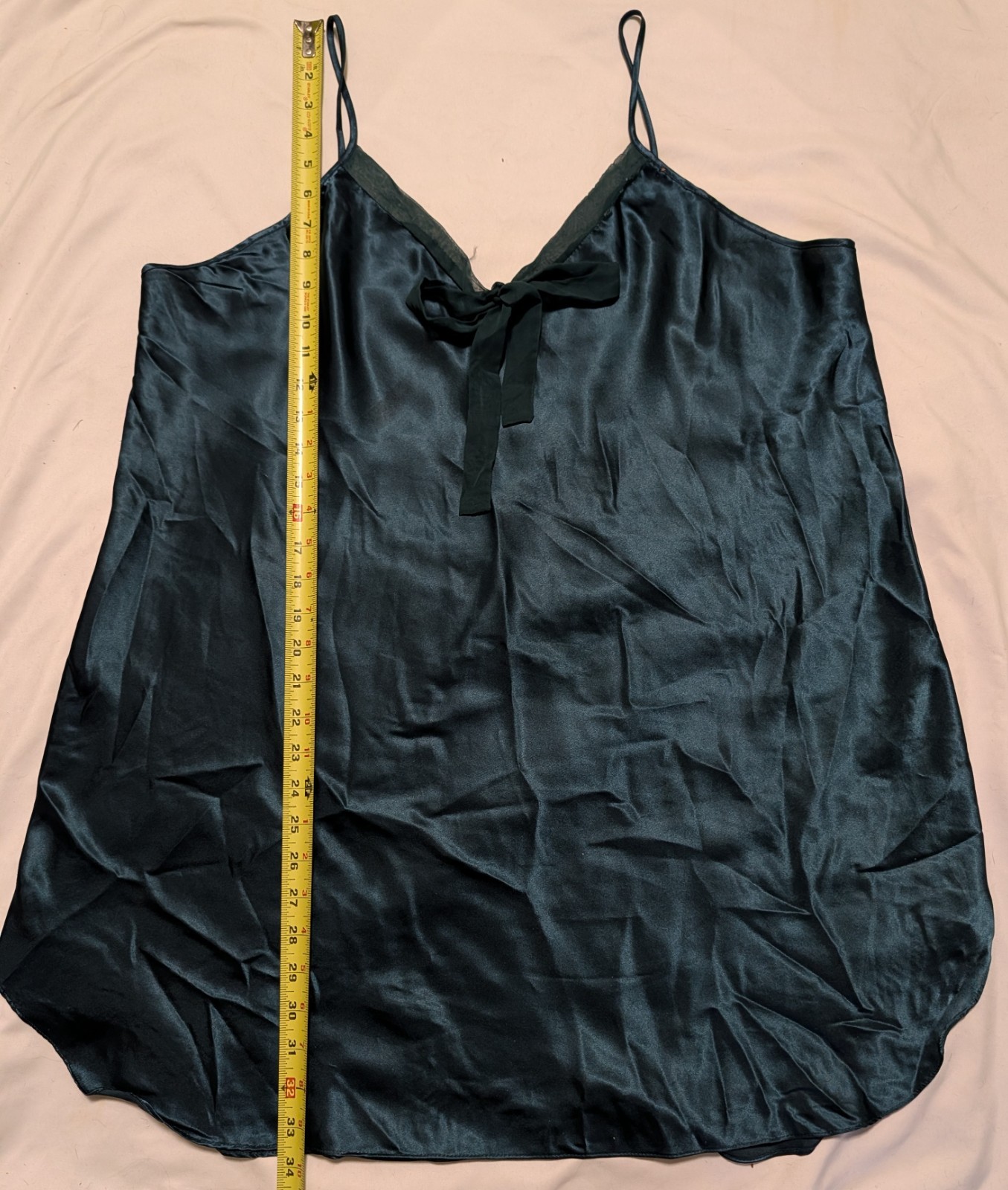 Green Cami Nightie Spaghetti Strap VNeck Low Back Baby Doll Tag Removed Chest 44