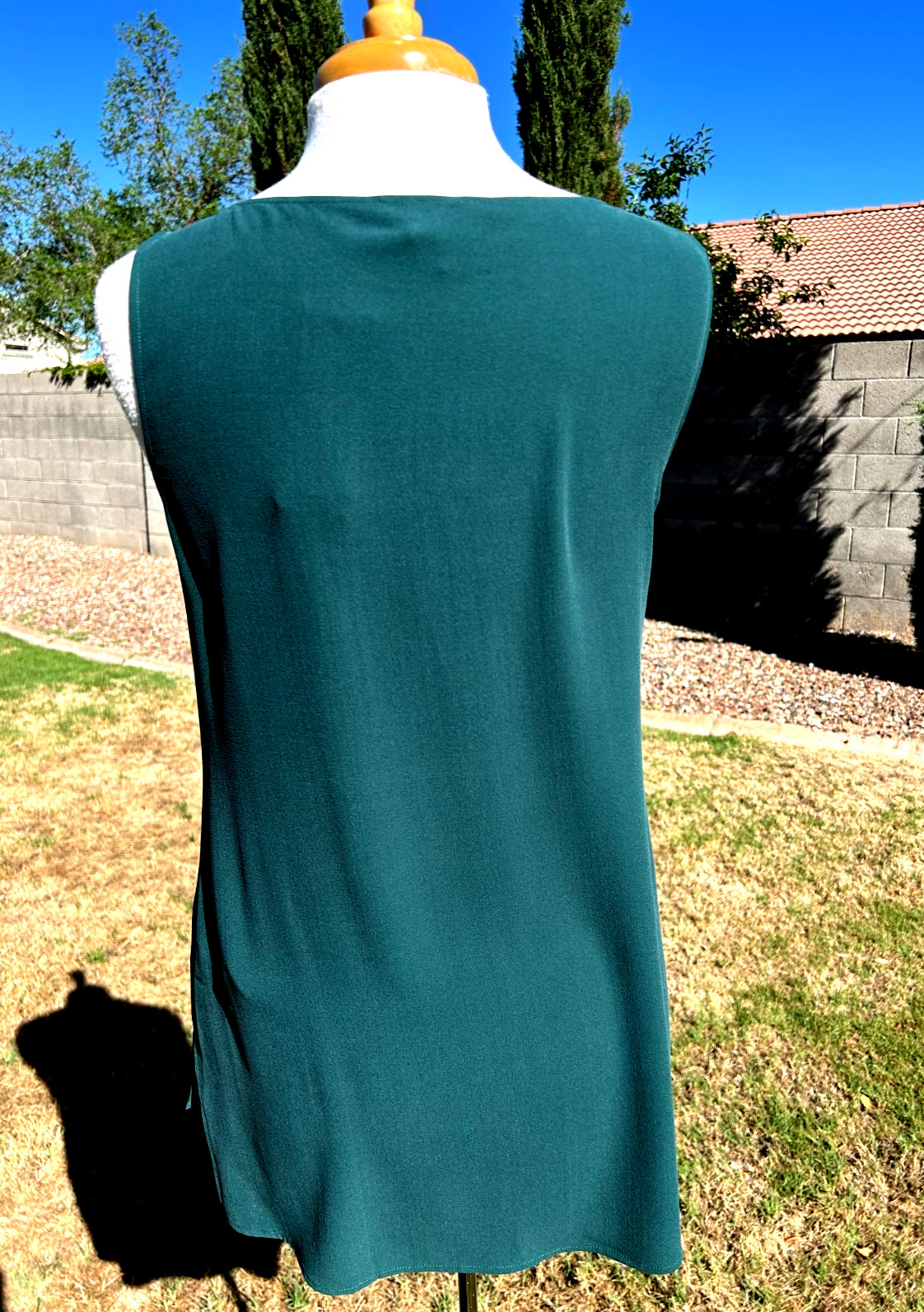 Eileen Fisher Silk Georgette Crepe Boat Neck Long Shell Tunic Pine Sz S $218 NWT