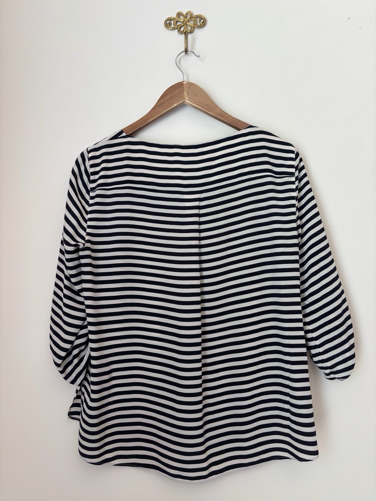 Akris Punto Striped Mulberry Silk Blouse Sz 10 Quiet Luxury