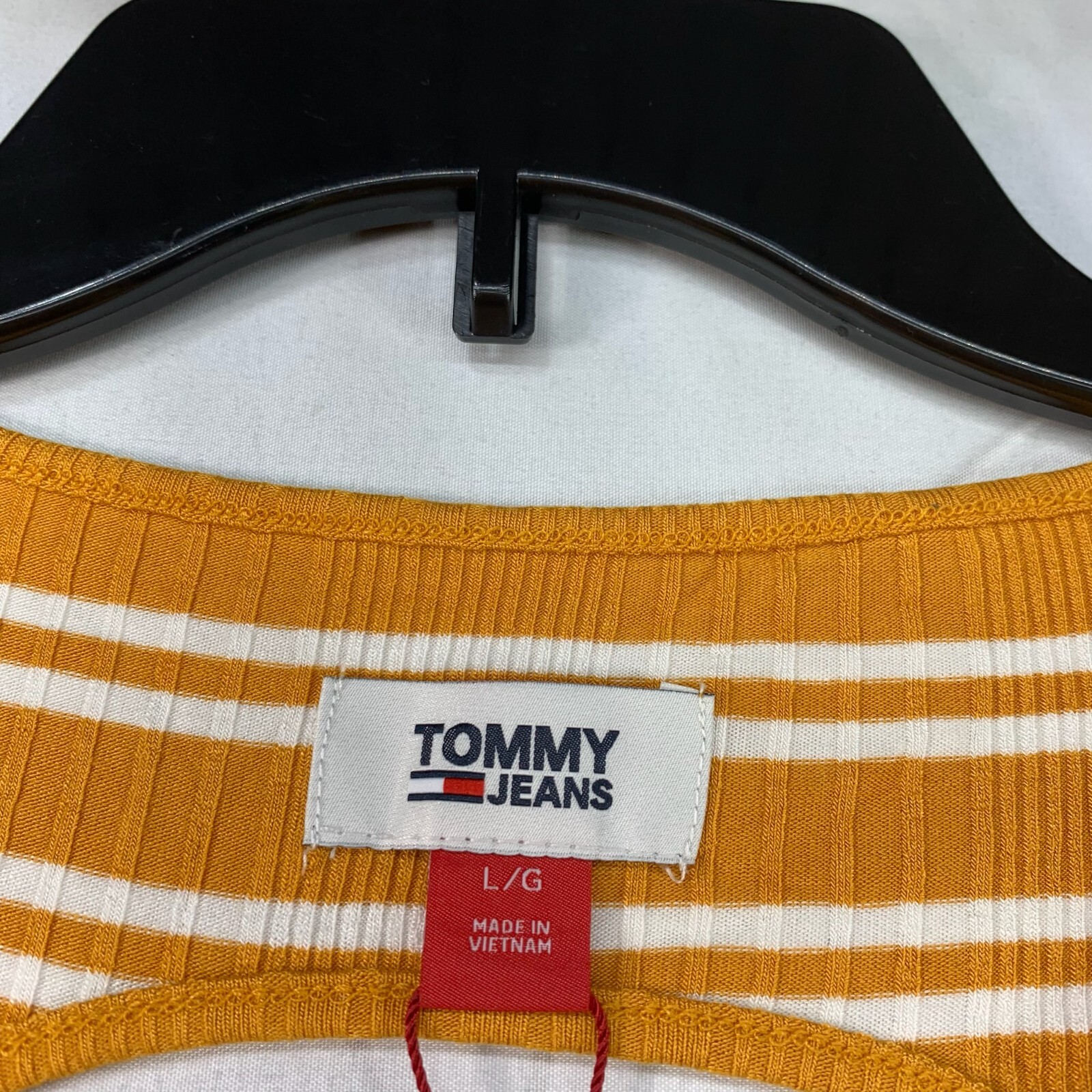 Tommy Jeans Cropped Top Womens Size Large Yellow White Striped Back Cutout New