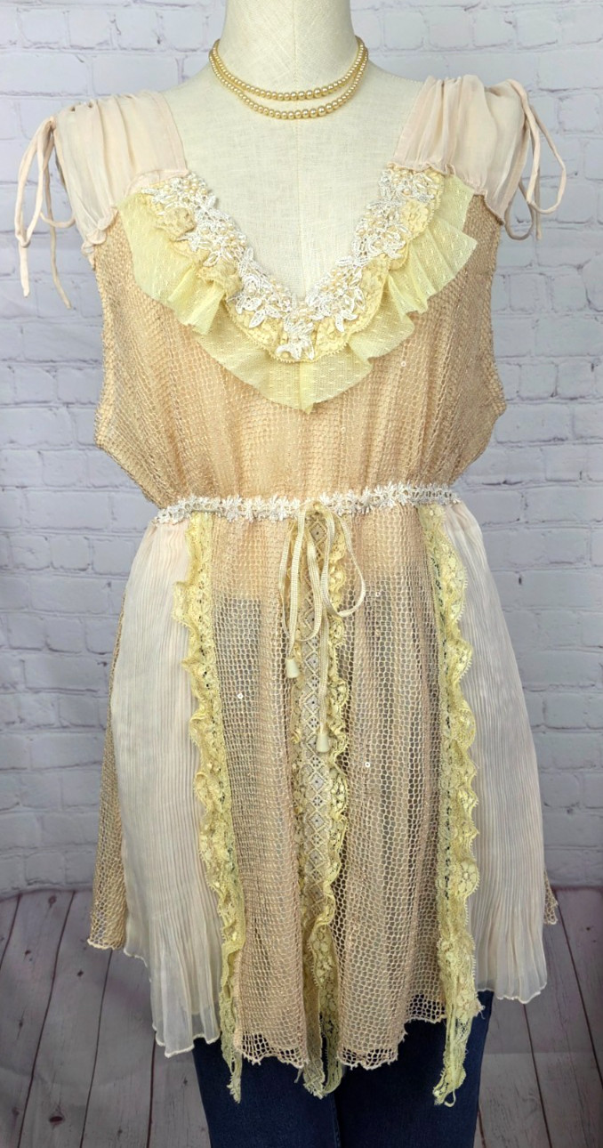 Scully Tunic Tank Top Lace Beads Chiffon Whimsycore Edwardian Fairy Coquette XL
