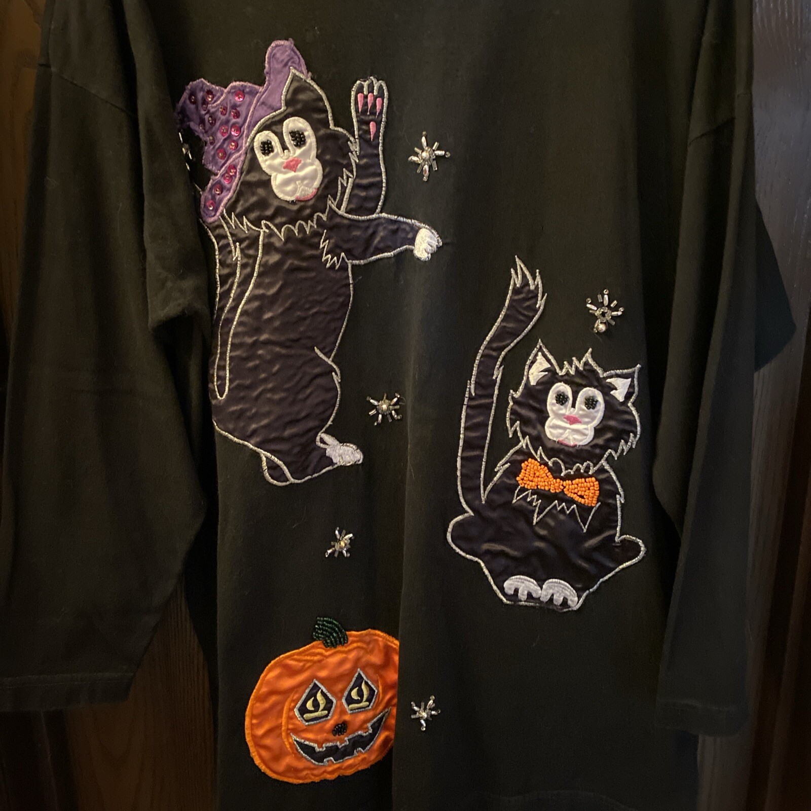 VTG Victoria Jones Halloween Long Sleeve T-Shirt Top Unique Appliques Sz M CUTE!