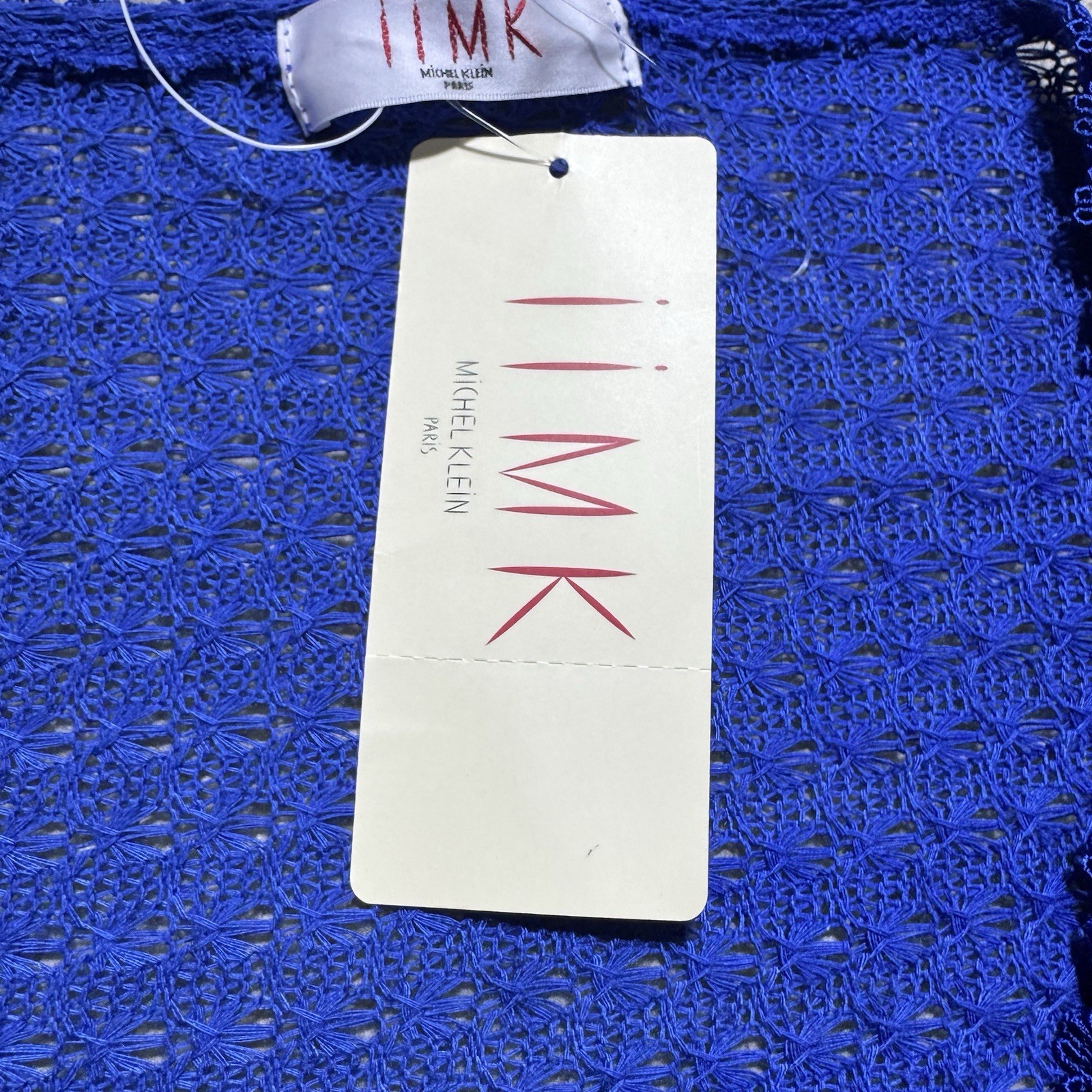 IIMK Michel Klein Top Womens 38 (S/M US) Blue Short Sleeve Button Knit Flowy NEW