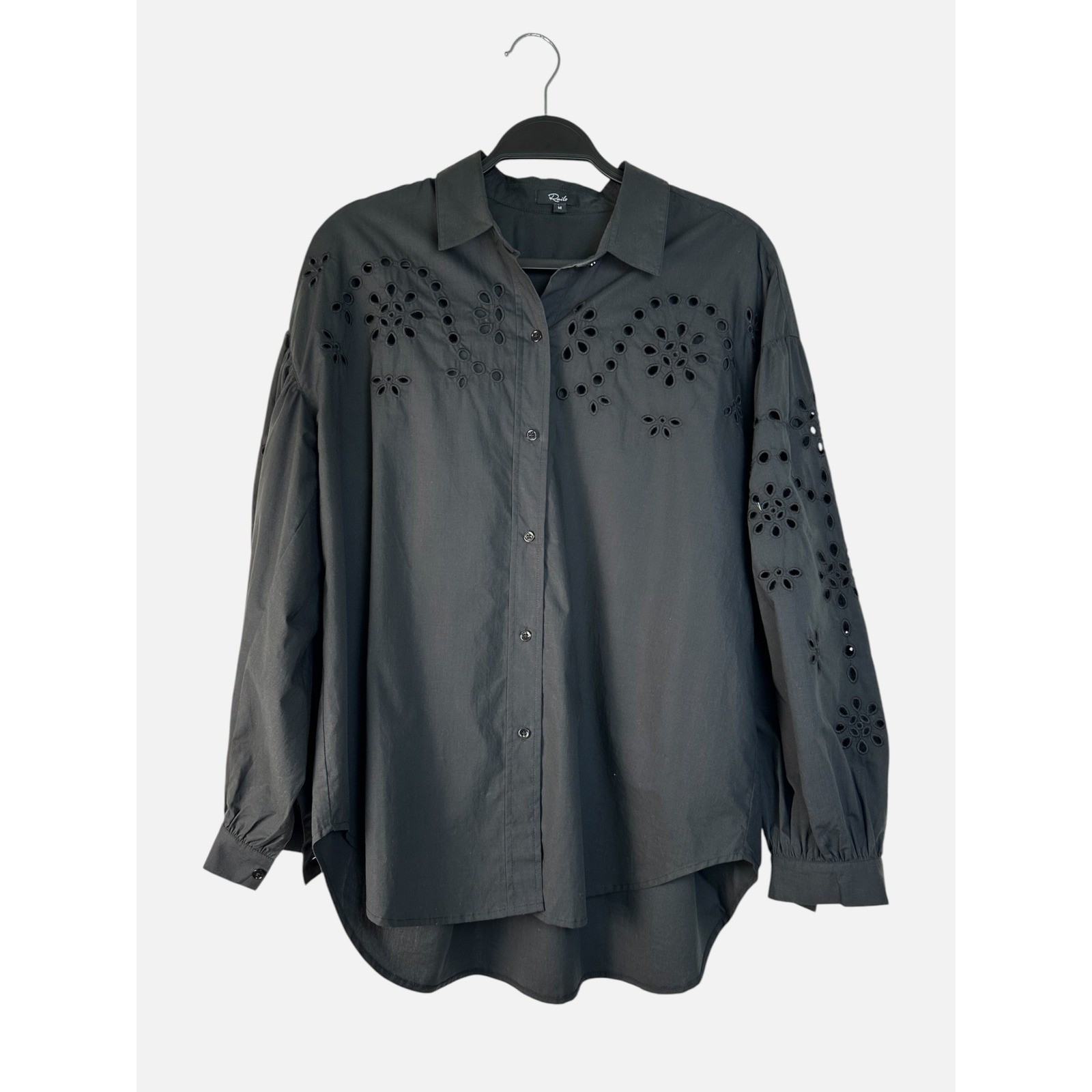 Rails Alister Black Eyelet Embroidered Button Down Shirt Blouse Womens Medium