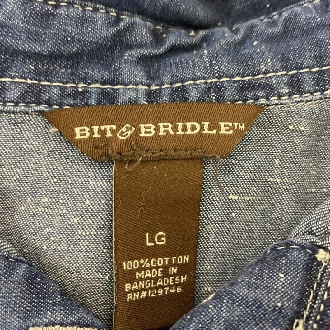 Bit Bridle Jean Shirt Blue Denim Womens Large Cotton Western Country Farmcore