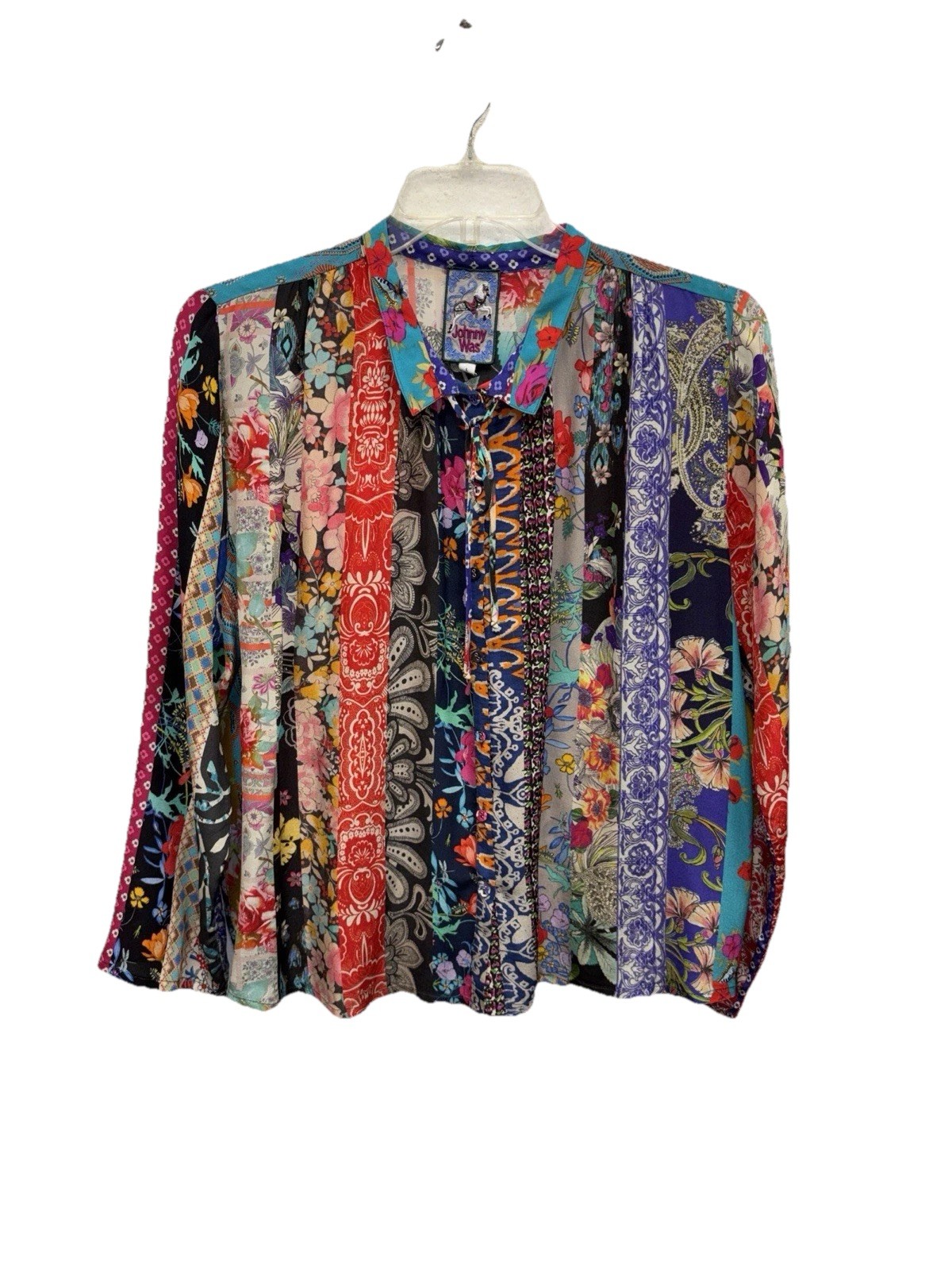 Johnny Was multicolor patterned treble Sofia button up L Silk Button Long Sleeve
