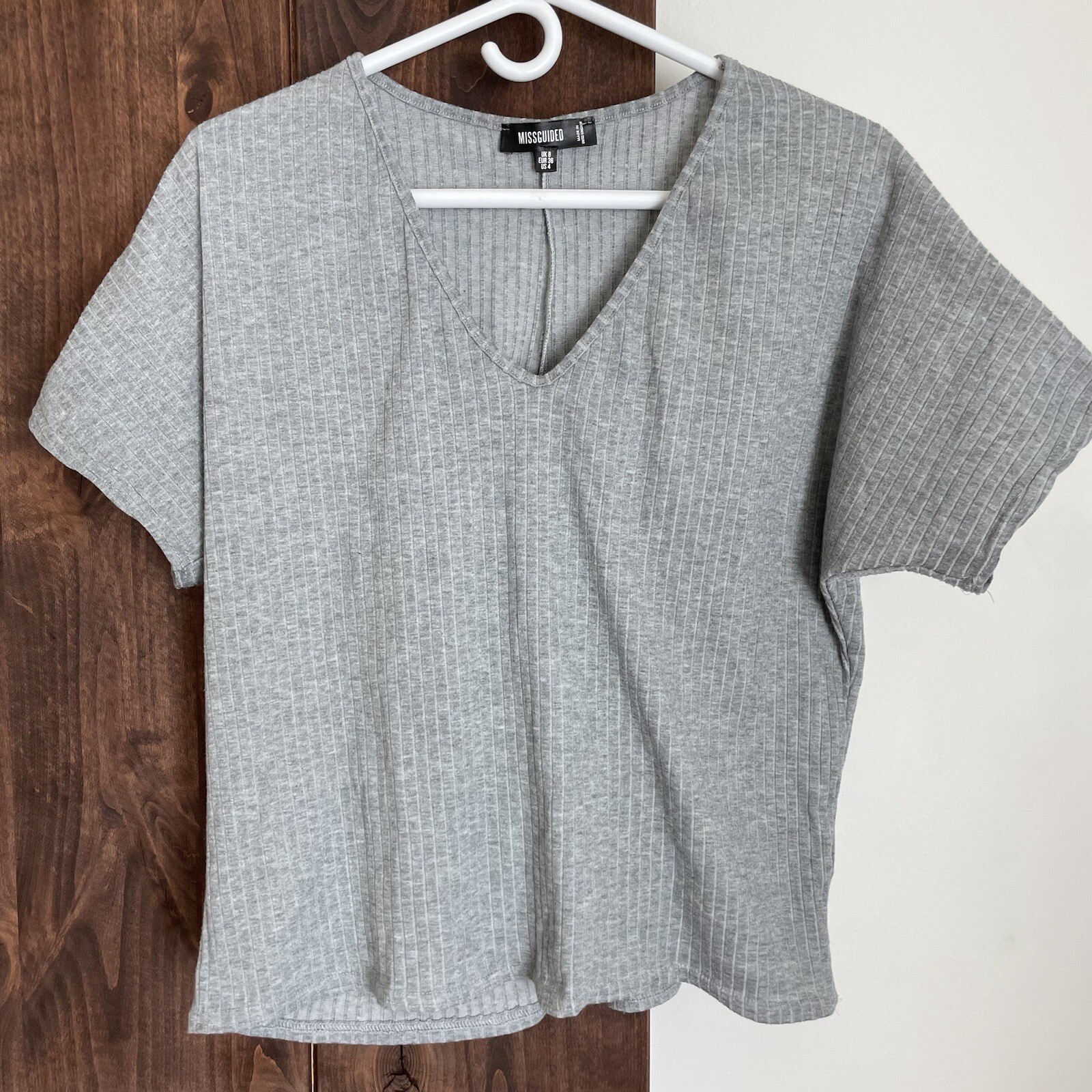 Missguided Top womens 4 small Gray Ribbed Short Sleeve grunge stretch y2k