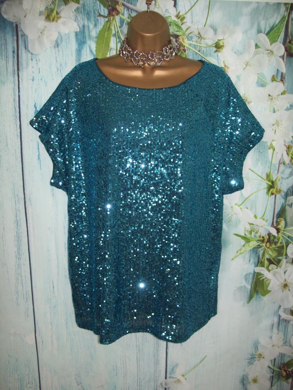 Next Turquoise Sequin Top Size 16 Stretch Sparkly Luxe Party Evening Cruise