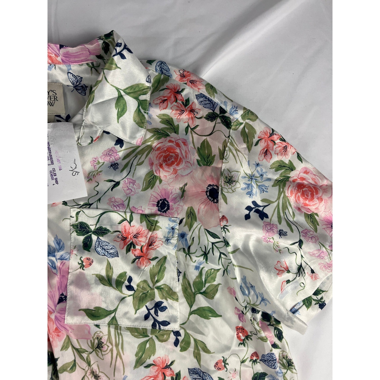 Macy’s Flower Show Floral Button Down Short Sleeve Blouse Size M