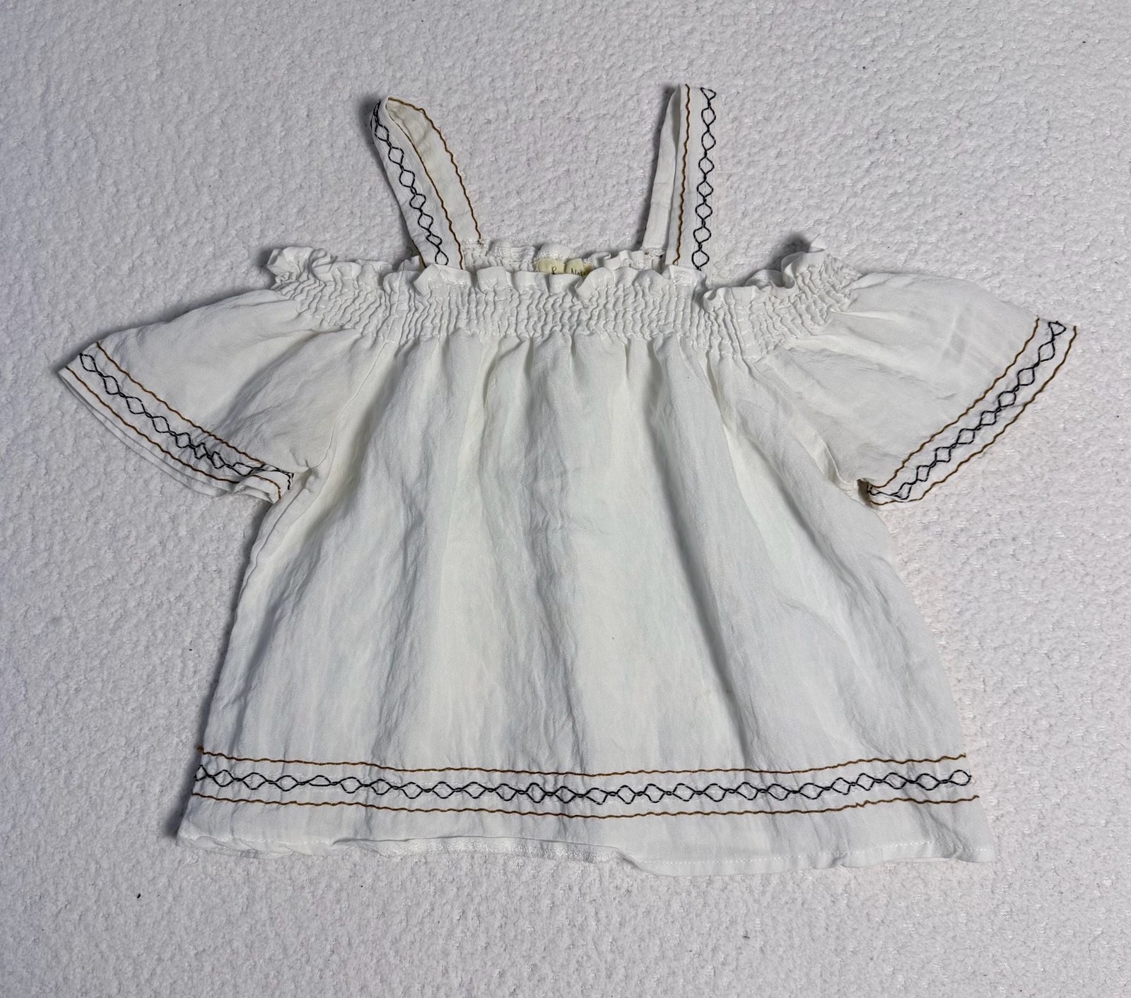 Love Notes White Off-Shoulder Embroidered Smocked Peasant Top