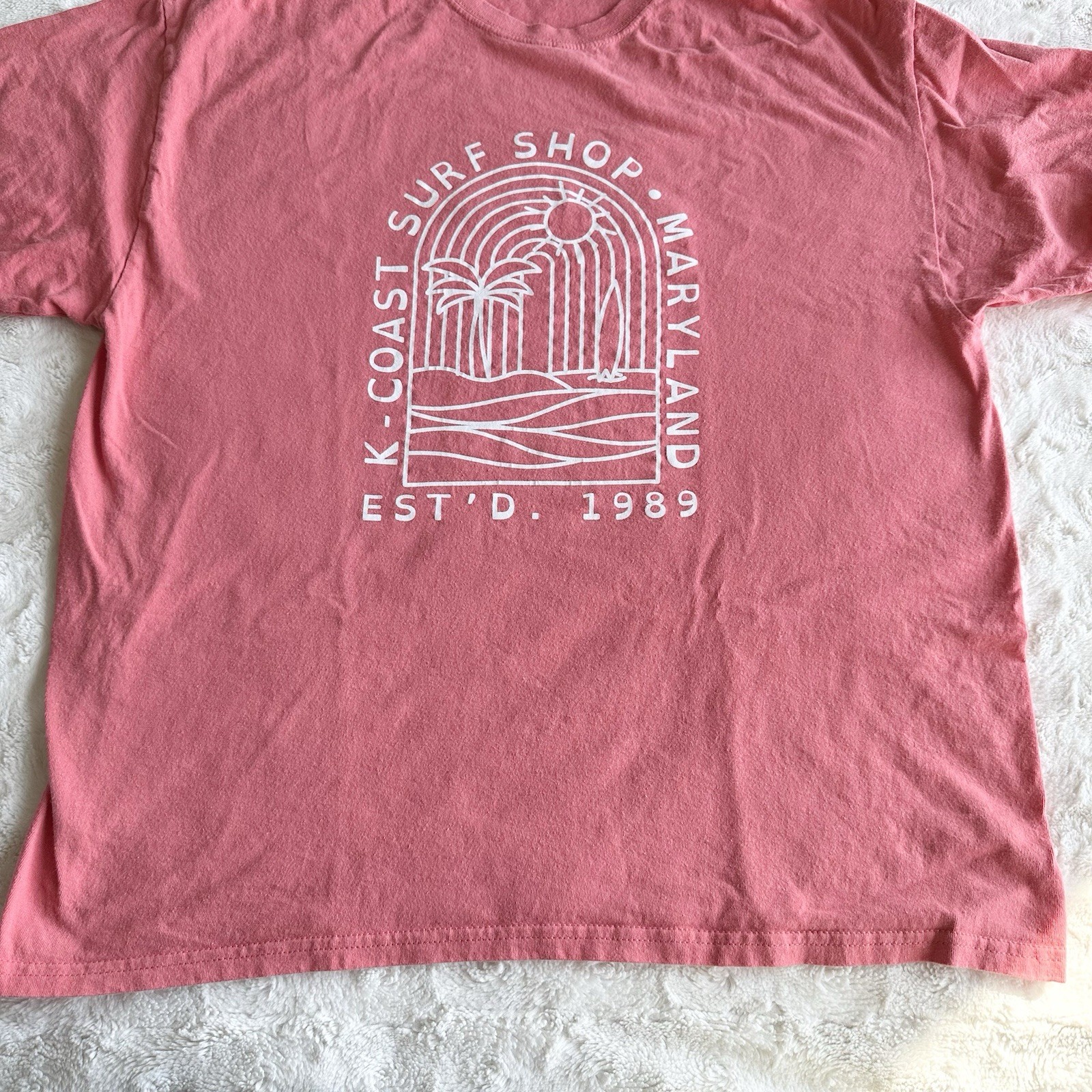 Vintage K Coast Surf Shop Shirt Tee Womens XL Pink Ocean City Maryland Beach Y2K