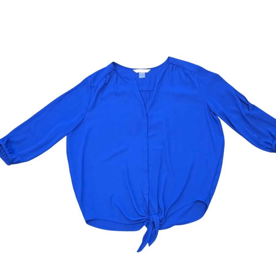 Peter Nygard Royal Blue Split Neck Tie Front 3/4 Sleeve Blouse Top Size 16
