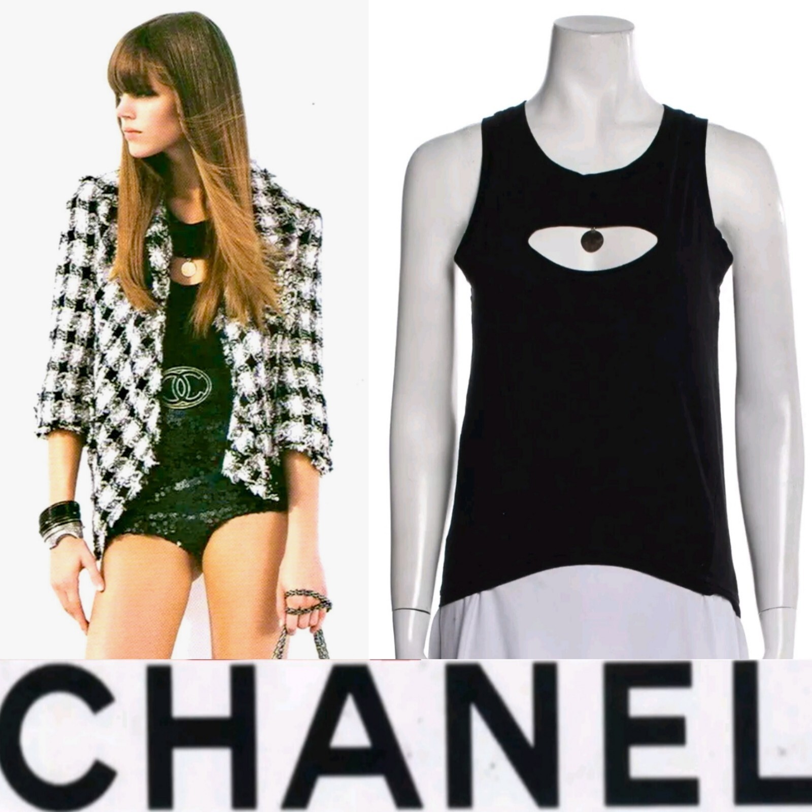 Chanel Vintage 2007 Black Gold Charm Sweater Tank Top 36 38 40 4 6 8 T Shirt S M