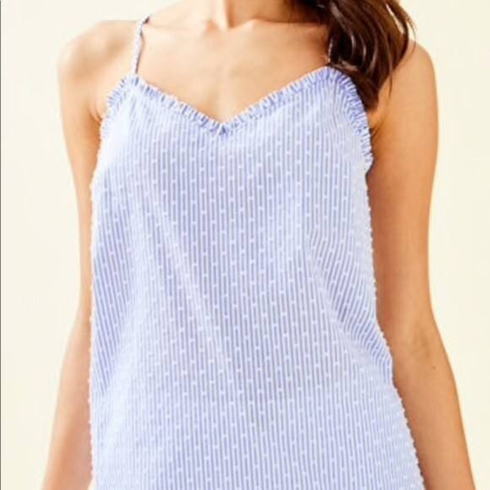 Lilly Pulitzer Ruffled Dusk Top in Blue preppy cotton Yarn Dye Stripe M A005540