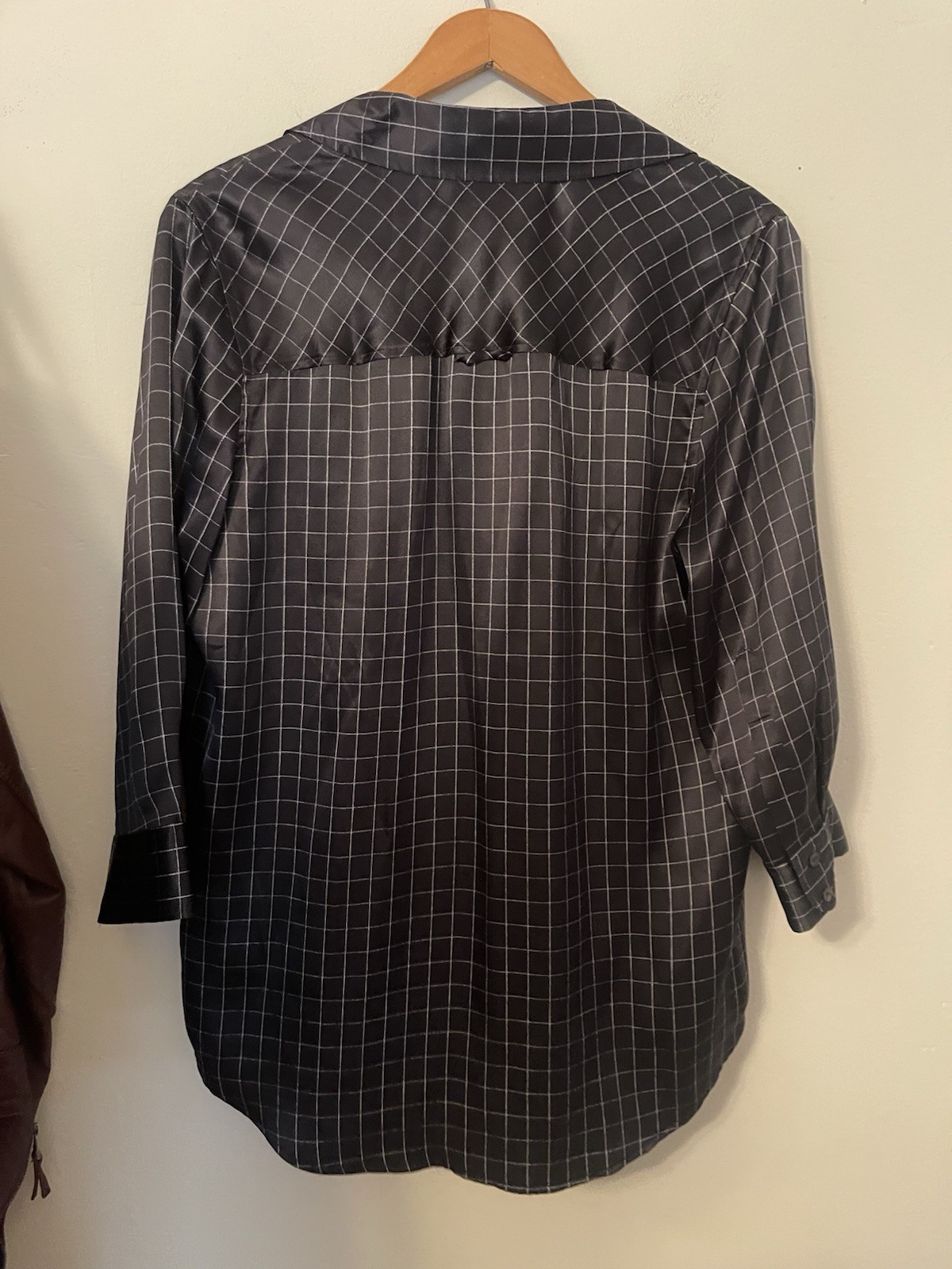 L’AGENCE Dani Silk Blouse Top Shirt In Black WindowPane Check Large L NEW NWT