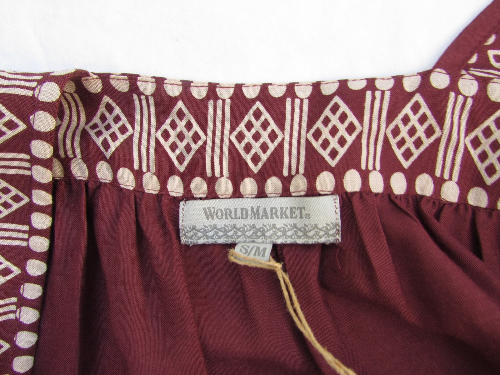 World Market Women’s Top Blouse Kimono Tunic Boho Rayon Print Maroon Size S/M