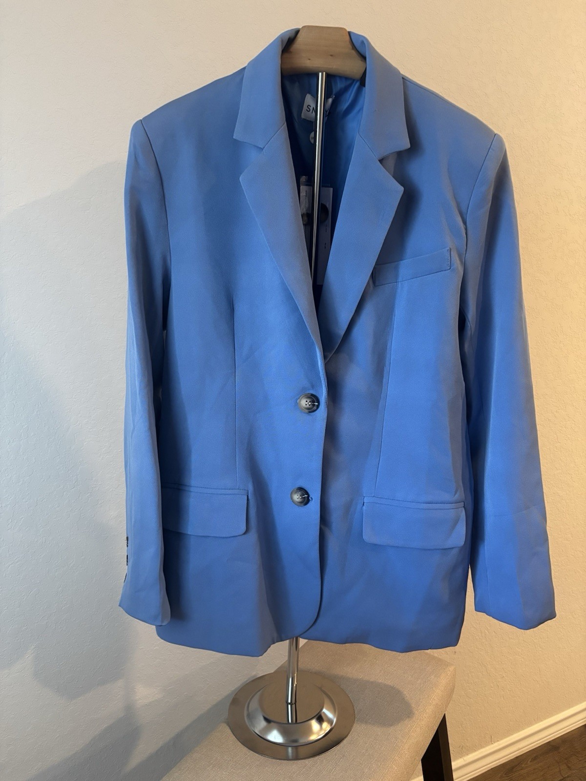 NWT SNDYS Axel Blazer Blue Tortoise Workwear Button Structured Jacket Small