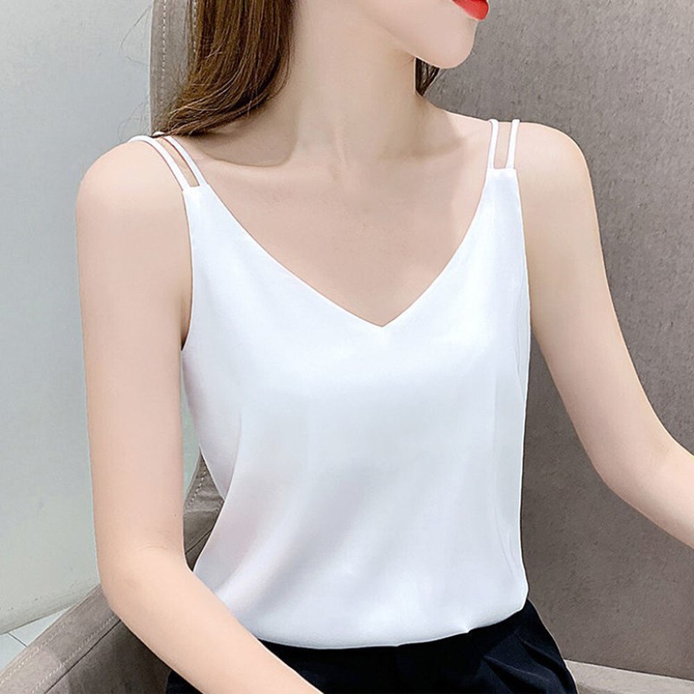 Womens Silk Spaghetti Strap Camisole Sexy Adjustable Satin Slip Soft Vest Tank