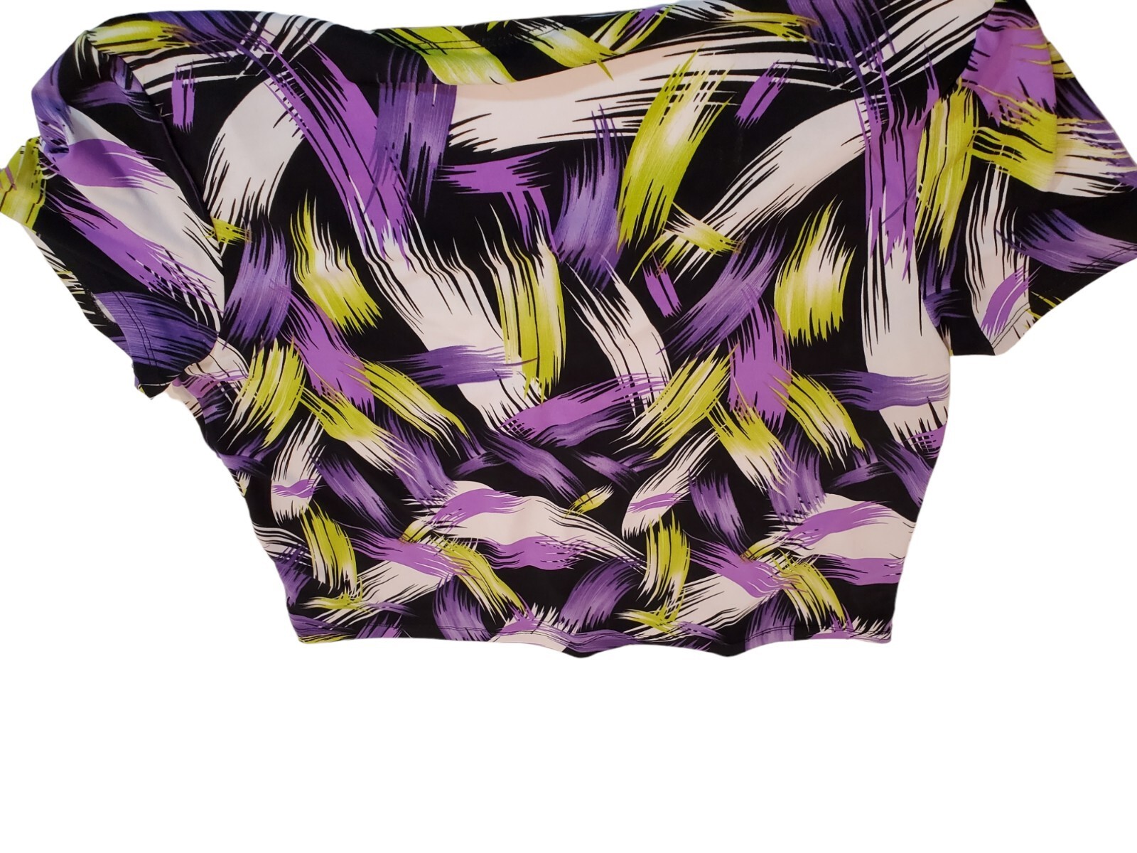 Laura Ashley Blouse PL Slimming V Neck Short Sleeve NWT Black/White/Purple/Grn