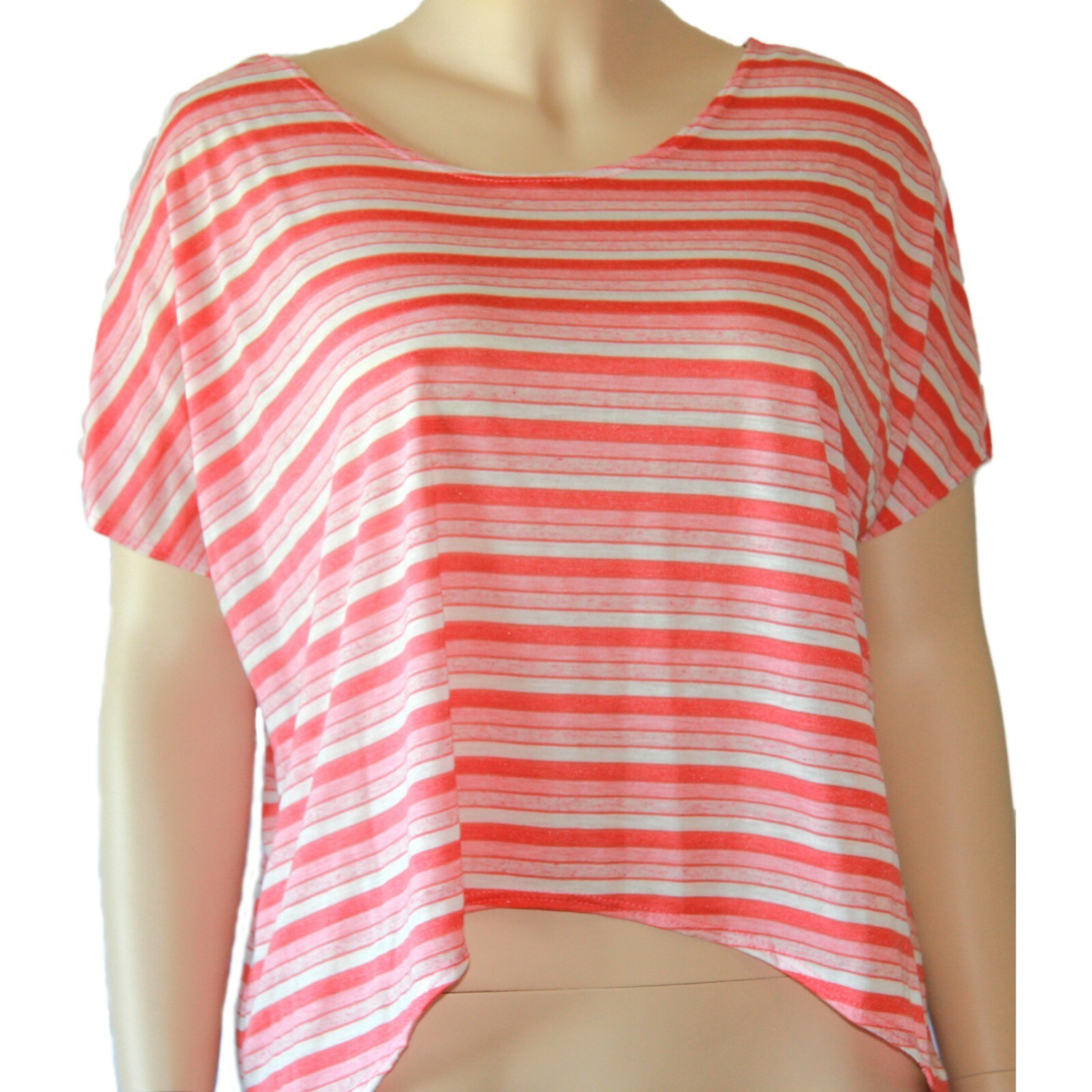 Fuego Too Short drape Sleeve Top T-shirt Stripes Sharkbite Hem L